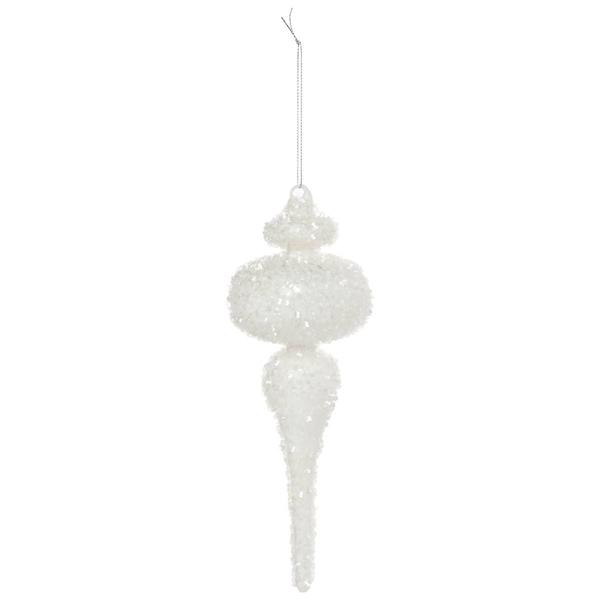 White Beaded Glass Finial Ornament - image 