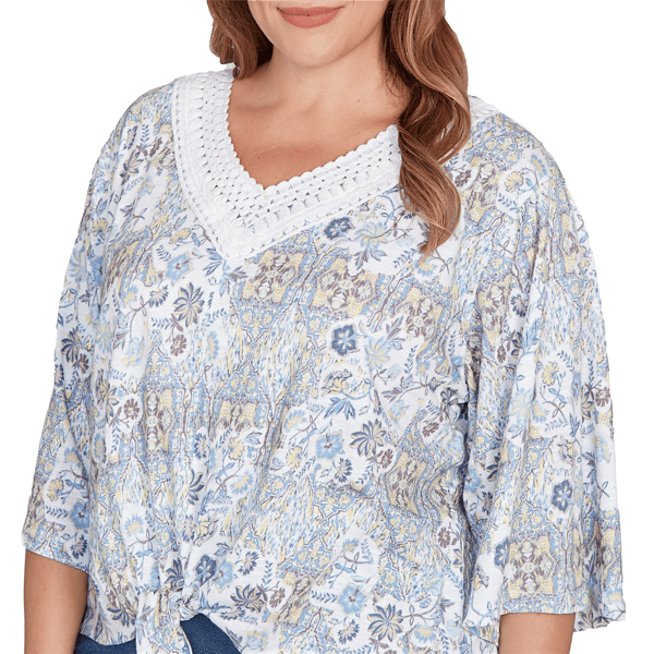 Plus Size Skye''s The Limit Quiet Wave Patchwork Crochet Blouse