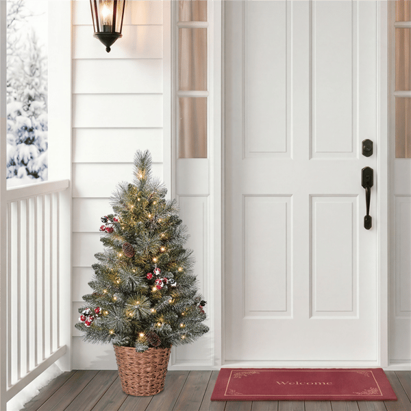 Puleo International 3ft. Pre-Lit Snowy Christmas Tree in Basket