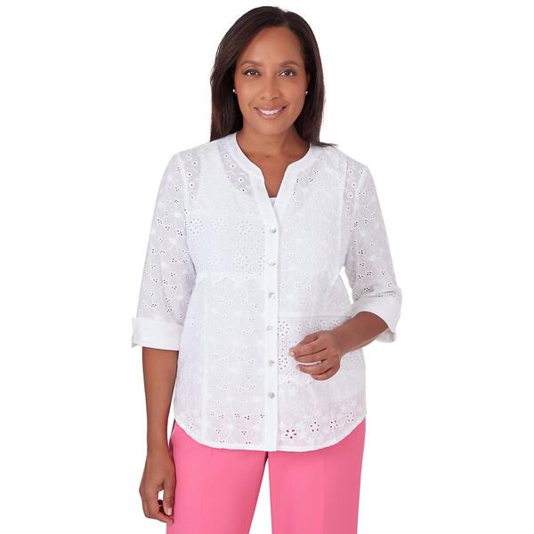 Petite Alfred Dunner Paradise Island Patch Eyelet Top - image 