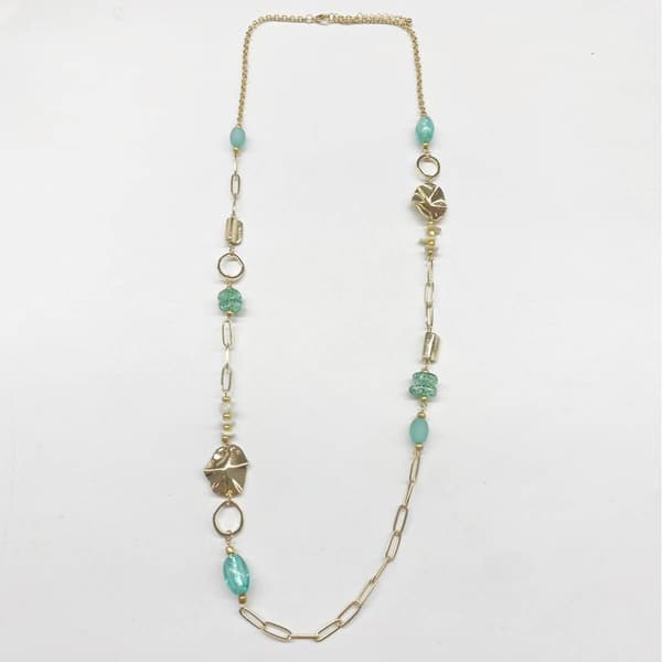 Ashley Cooper(tm) Aqua Mixed Media Bead Station Illusion Necklace - image 
