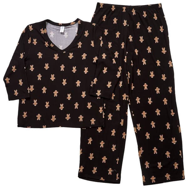 Womens HUE&#40;R&#41; Long Sleeve Gingerbread Ribbed Pajama Set - image 
