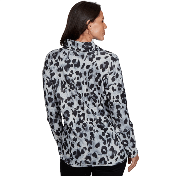 Petite Ruby Rd. Premium Cozy Knit Leopard Cowl Neck Sweater