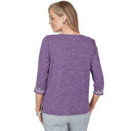 Petite Alfred Dunner Vail 3/4 Sleeve Soutache Border Sweater