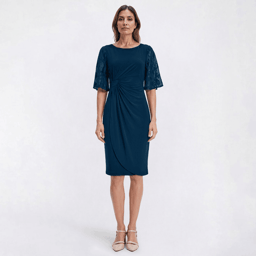 Petite Connected Apparel Flutter Floral Sleeve Side Sheath Dress