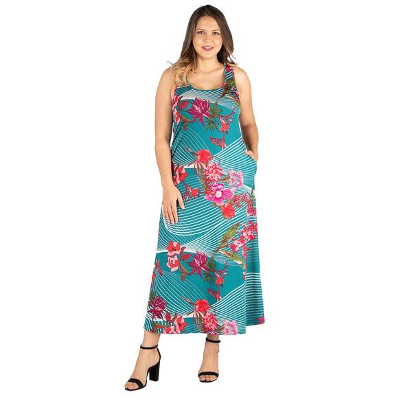 Plus Size 24/7 Comfort Apparel Floral Maxi Dress with Pockets - image 
