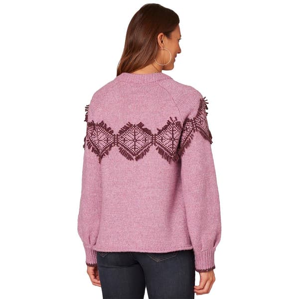 Womens Democracy Long Sleeve Turtleneck Jacquard w/Fringe Sweater