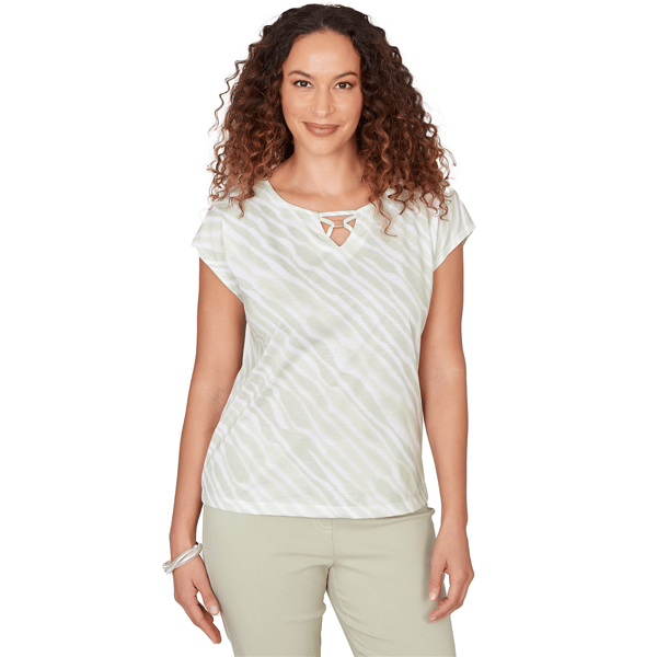 Womens Heart''s of Palm Bloom Service Printed Poly T Sleeve Top - image 