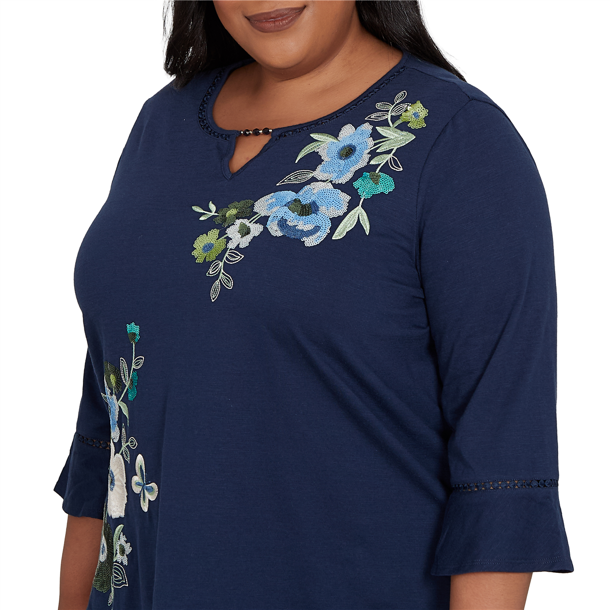 Plus Size Alfred Dunner Indigo Girls Floral Embroidery Blouse