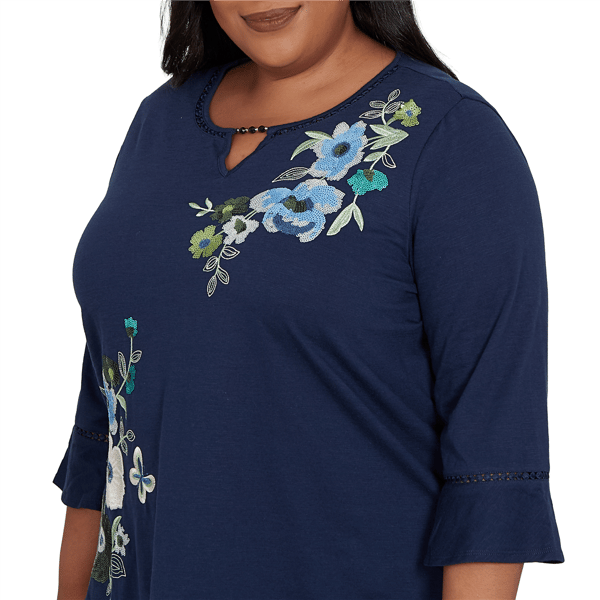 Plus Size Alfred Dunner Indigo Girls Floral Embroidery Blouse