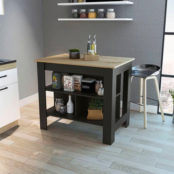 FM FURNITURE Brooklyn Wooden Top Kitchen Island