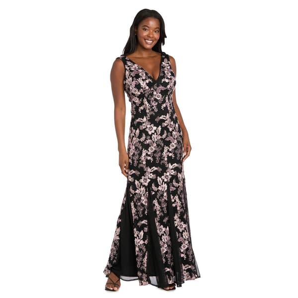 Petite R&M Richards Sleeveless V Neck Two Tone Lace Gown - image 