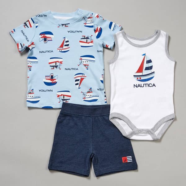 Baby Boy &#40;12-24M&#41; Nautica 3pc. Sailboat Bodysuit & Shorts Set - image 