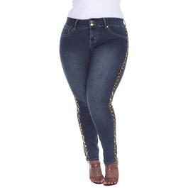 Plus Size White Mark&#40;R&#41; Cheetah Panel Denim Jeans