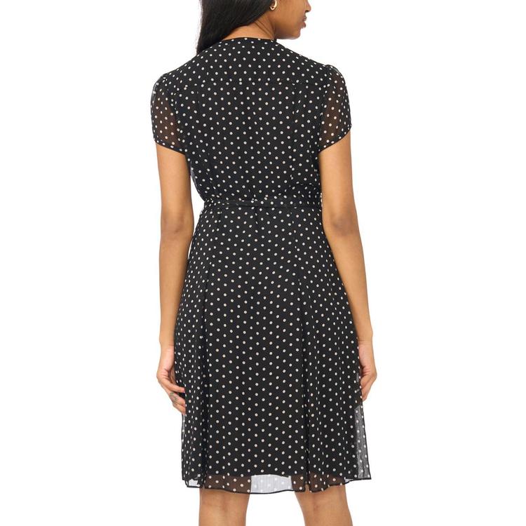 Womens MSK Short Sleeve Dot Chiffon Pintuck A-Line Dress