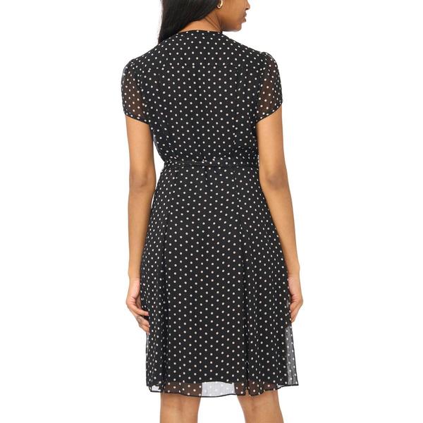 Womens MSK Short Sleeve Dot Chiffon Pintuck A-Line Dress