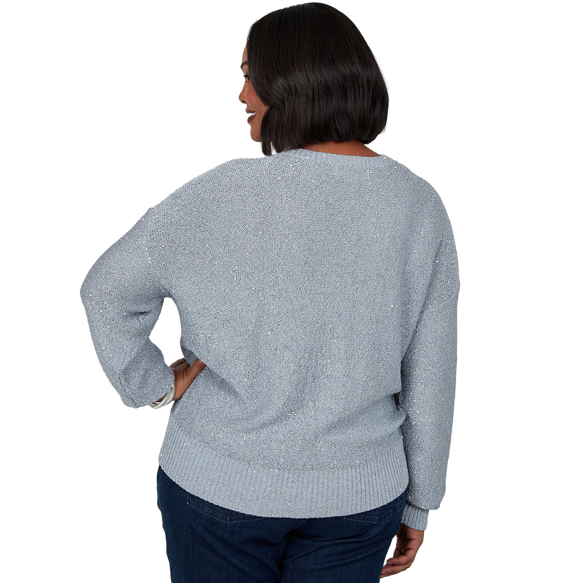 Plus Size Emaline Lavender Revelry Long Sleeve Sequin Sweater