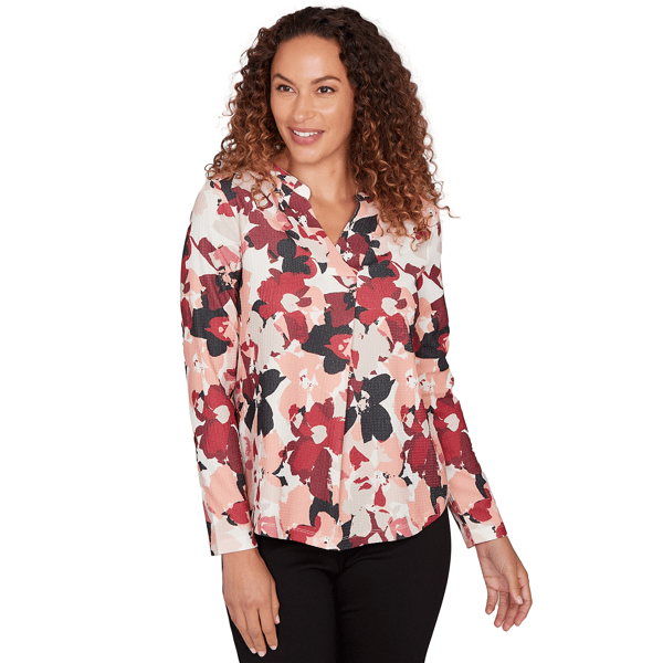 Womens Emaline Dusted Petals Long Sleeve Overlapped V-Neck Top - image 