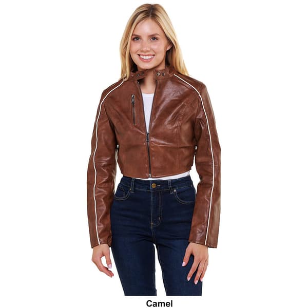 Juniors Love Tree Tipped Vegan Leather Moto Jacket