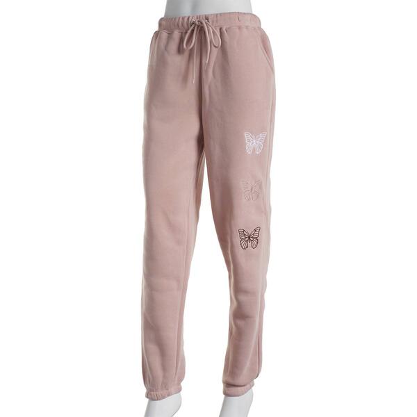 Juniors No Comment Butterfly Fleece Drawstring Joggers - image 