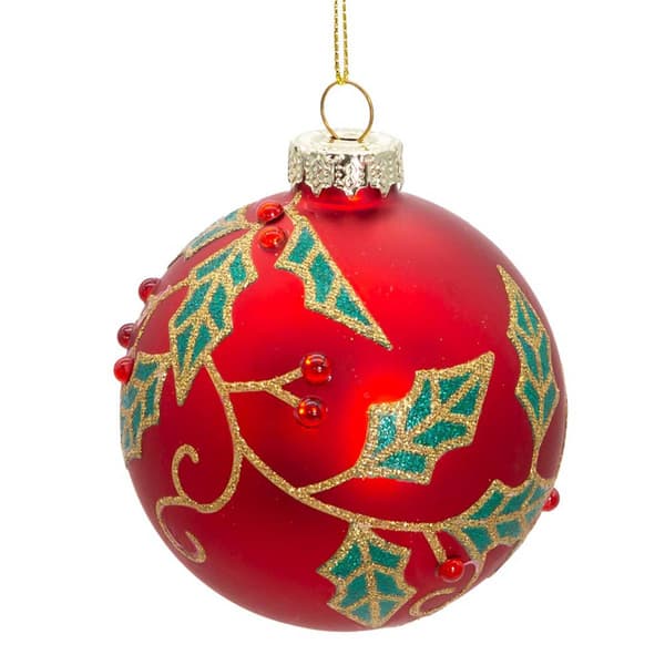 Kurt Adler 6pc. Glass Red Berry & Holly Leaves Ball Ornament Set