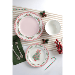 222 Fifth Pinkmas 12pc. Porcelain Christmas Dinnerware Set