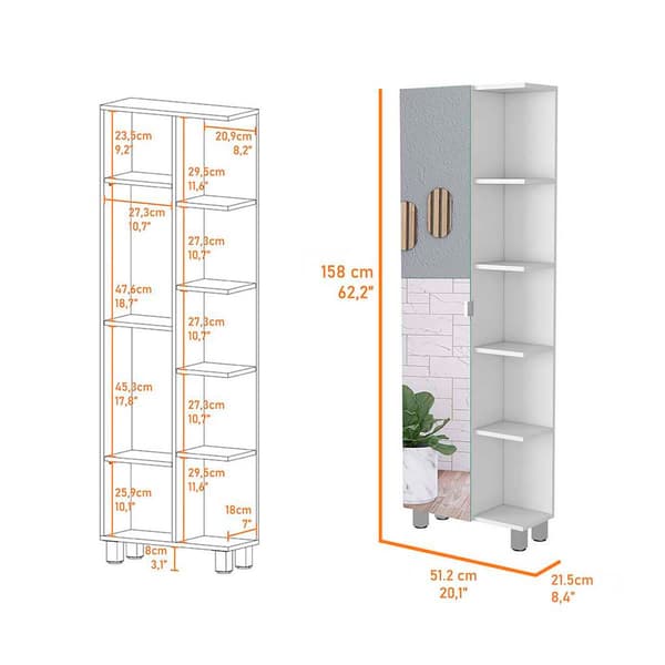 FM FURNITURE Los Angeles White Linen Cabinet w/ Mirror