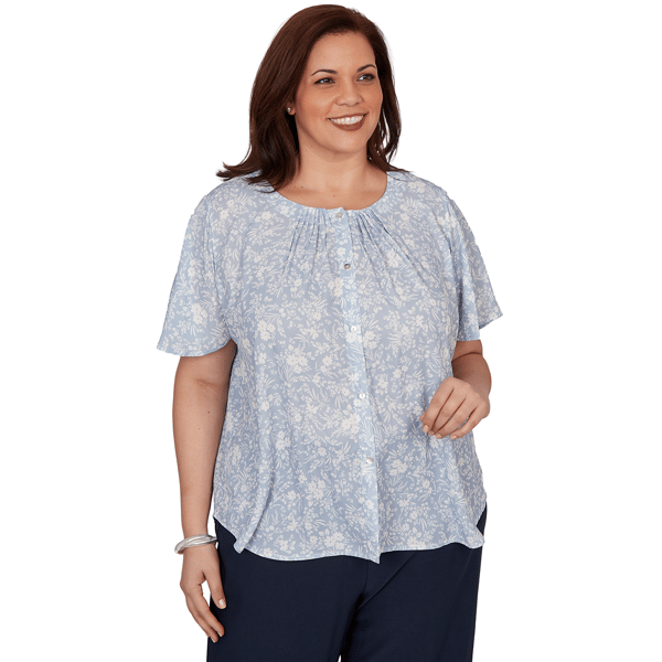 Plus Size Emaline Sapphire Serenade II Short Sleeve Floral Blouse - image 