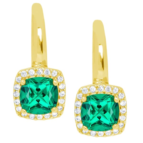 Gianni Argento Simulated Emerald Cushion Leverback Earrings - image 