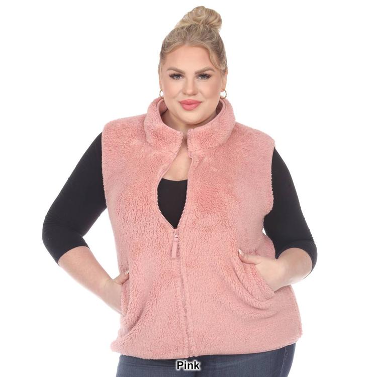 Plus Size White Mark Zip Up Sherpa Vest