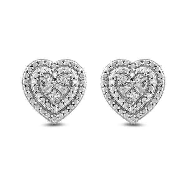 Sterling Silver 1/20cttw. Diamond Heart Stud Earrings - image 