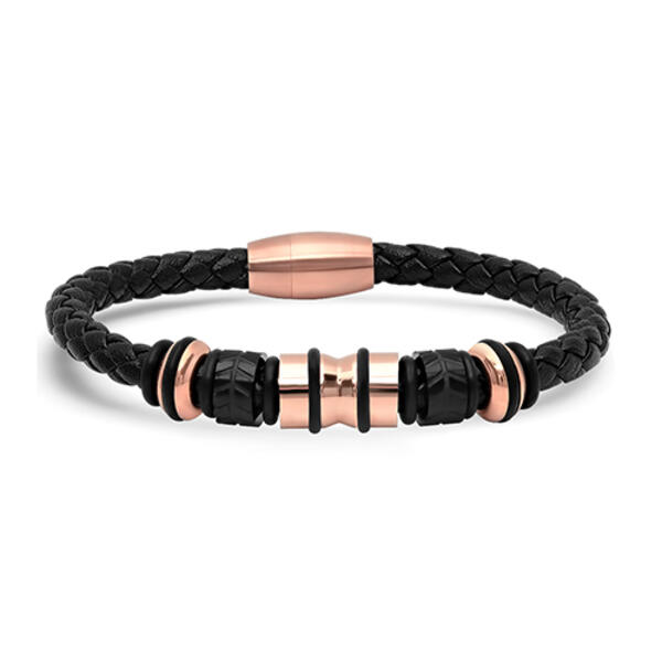 Mens Steeltime 18kt. Rose Gold &amp; Leather Braided Bracelet - image 