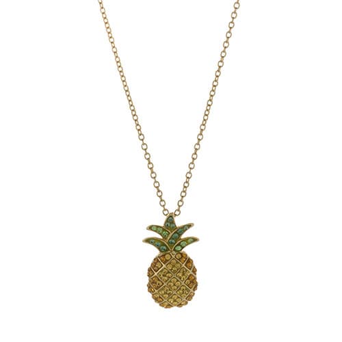 Yellow Plated Pineapple Pendant Necklace with Crystals