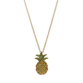 Yellow Plated Pineapple Pendant Necklace with Crystals
