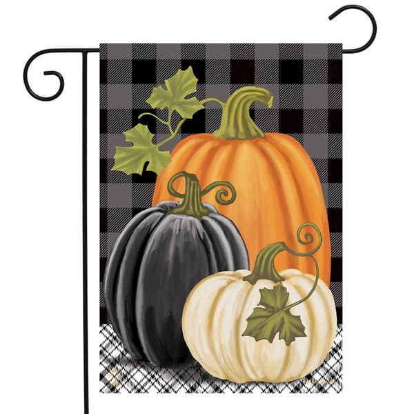 Briarwood Lane Checked Pumpkin Autumn Garden Flag - image 