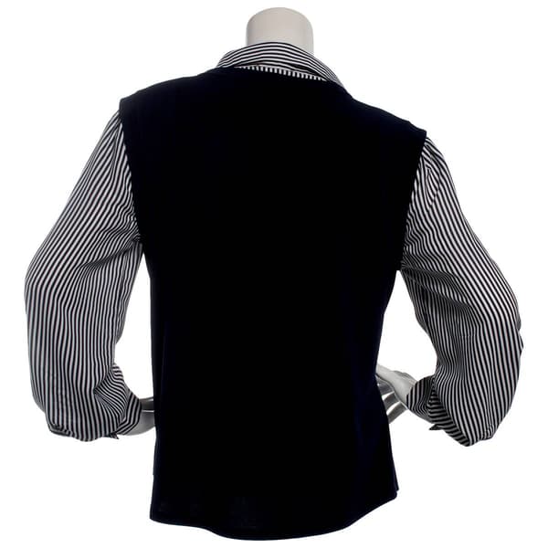 Womens Adrianna Papell Long Sleeve Flange Pinstripe 2Fer Blouse