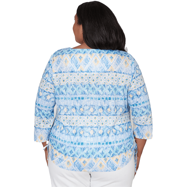 Plus Size Alfred Dunner Classics 3/4 Sleeve Side Tie Ikat Blouse