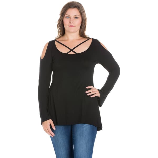 Plus Size 24/7 Comfort Apparel Criss Cross Cold Shoulder Top - image 
