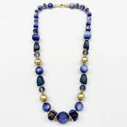 Ashley Cooper(tm) Blue Tonal Beaded Necklace w/ Gold Accents