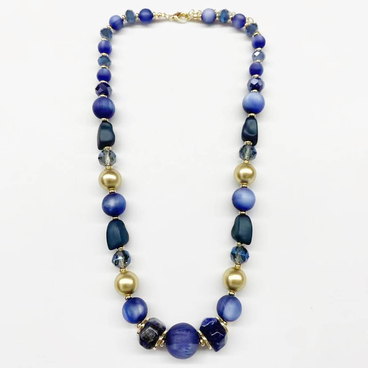 Ashley Cooper(tm) Blue Tonal Beaded Necklace w/ Gold Accents