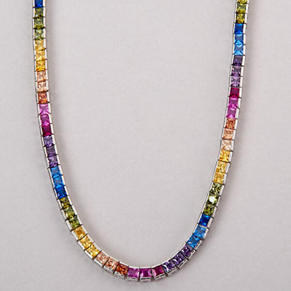 Splendere Sterling Silver & Rainbow Collar Necklace - image 