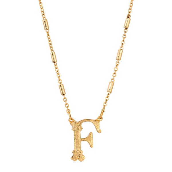 1928 Gold Tone Initial F Pendant Necklace - image 