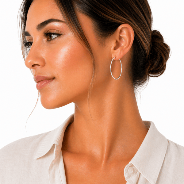 Saffron 40mm Stainless Steel Polished Flat Bottom Hoop Earrings