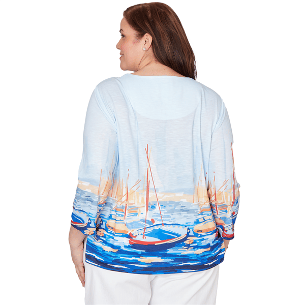 Plus Size Alfred Dunner Port Side 3/4 Sleeve Harbor Scene Blouse