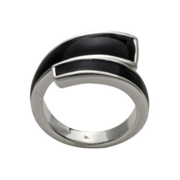 Marsala Silver Plated Black Resin Bypass Ring - image 