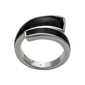 Marsala Silver Plated Black Resin Bypass Ring - image 