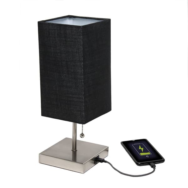 Simple Designs Petite Stick Lamp w/USB Port/Black Shade-Set of 2