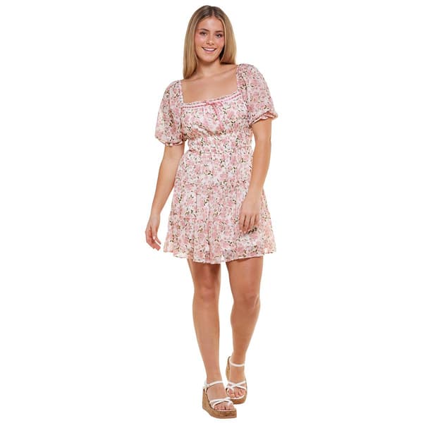 Juniors Trixxi Puff Sleeve Emma Floral Tier Sheath Dress
