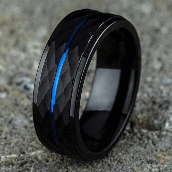 Mens Endless Affection™ 8mm Black Cobalt Faceted Band