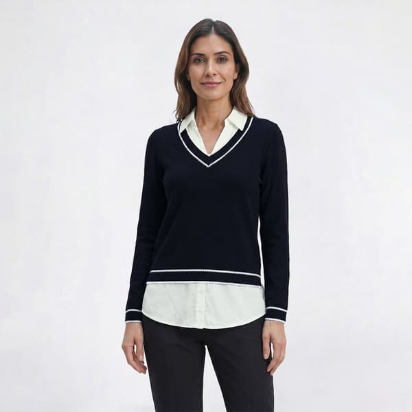 Womens Adrianna Papell Tipped Long Sleeve Two In One Sweater